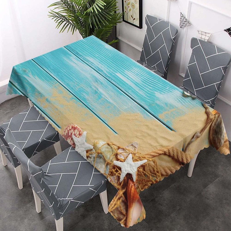 Walmsco Tablecloth Blue Wooden Board Beach Starfish Decor For Dining