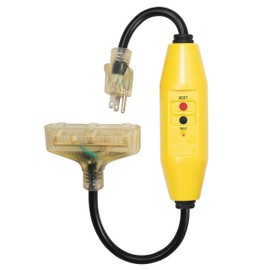 Tower Manufacturing 30438326-01 Auto-Reset Inline GFCI Lighted Triple Tap Cord, 2 Feet, Yellow