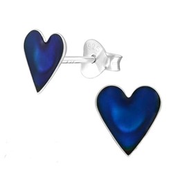 I love silver jewellery 925 Sterling Silver Mood Heart Stud Earrings - Colour Changing Thermochromic Jewellery for Girls, Teens & Women