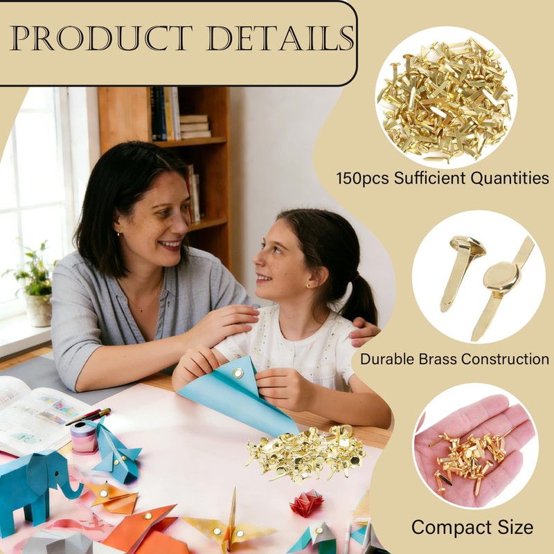 150Pcs Split Pins, 8x19mm Round Head Mini Brass Brads Paper