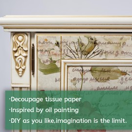 Flortlias Antique Pattern Decoupage Tissue Paper, DIY Art Tissue, Decor Paper Sheet for Furniture, Wall, Living Room and Nightstands, Vintgae Watercolor Rose，Letter 16.54" x19.69"