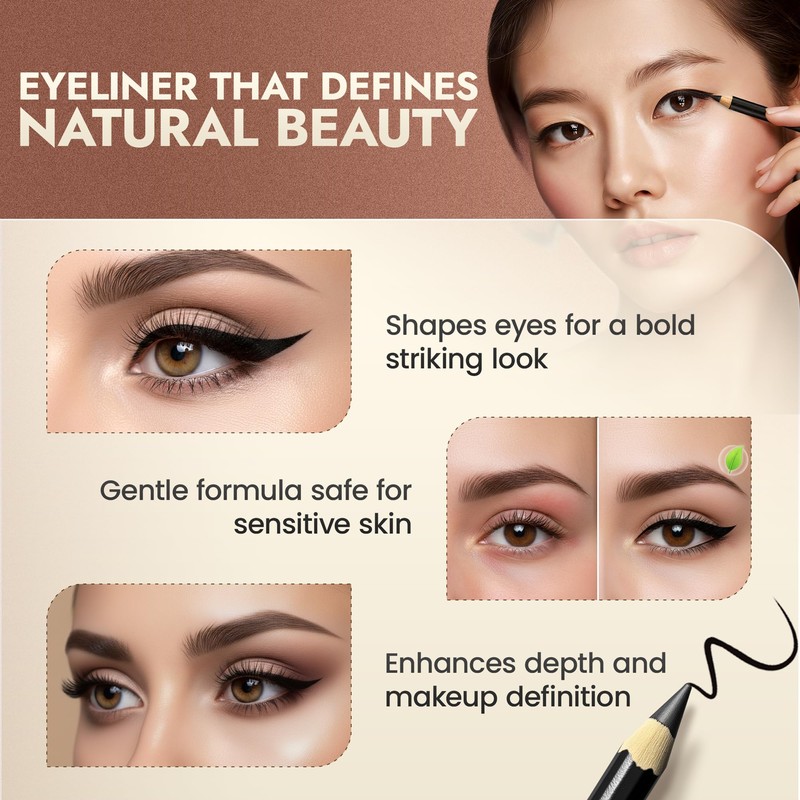 BaeBlu Natural Eyeliner Pencil, Absolute Brown - Hypoallergenic, Water &