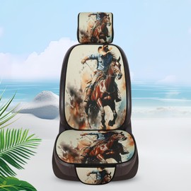 Zythracz Car Seat Covers Set, 2 Front Seat Full Set, Honeycomb Knit Fabric, Western Cowboy Rodeo Design, Breathable & All-Season Universal Automotive Seat Protectors