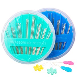 Hekisn 60-Pack Premium Hand Sewing Needles Set, 6 Sizes Embroidery Needles Kit with Threaders, Assorted Large Eye Sewing Needles for Repair, DIY, Art & Craft Projects(Green&Blue)