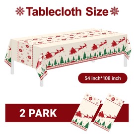 Childom Christmas Disposable Tablecloth,2 Pack Plastic Christmas Tablecloths for Rectangle Tables,54 x 108 Inch,Xmas Beige Reindeer Tablecloths for Xmas Table Decorations Indoor,Outdoor,Parties