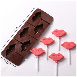 2Pcs Red Lips Lollipop Molds with 20Pcs Sticks, 3D Sexy Lips Silicone Chocolate Mold Hard Candy Gummy Mould Valentine's Day Gift