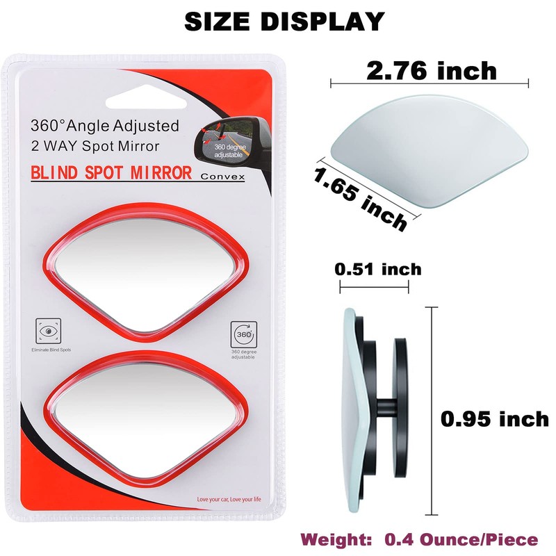 Upgrade HD Glass Wide Angle Blind Spot Mirror, Frameless 360