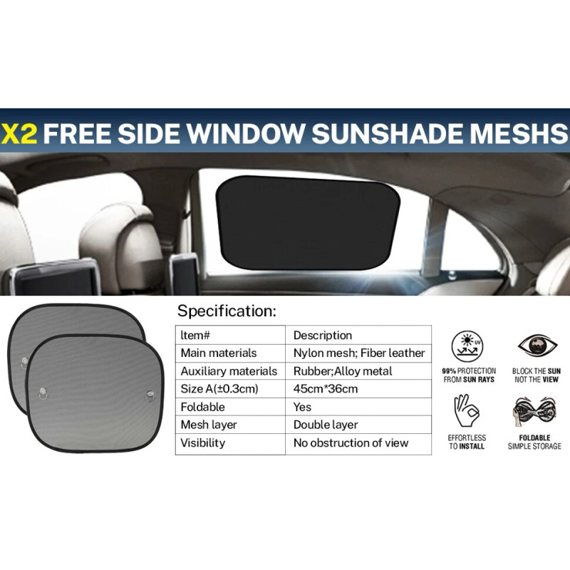 AUTOXBERT 3xWindshield Sun Shade Foldable Car Umbrella Front Side Window