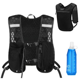Running Vest for Men and Women, Breathable & Reflective Hydration Backpack, Hydration Vest Running with 500 ml Water Bottle, Adjustable Hydration Backpack for Runs, Cycling, Trails, Marathons