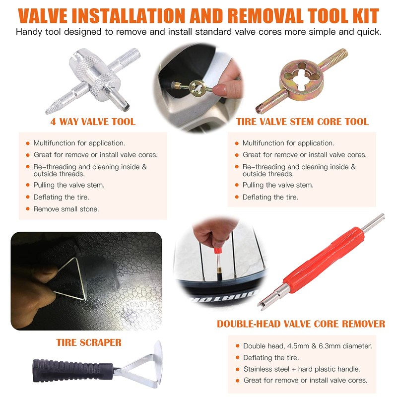 Rustark 70Pcs Tire Repair Kit - Patch, Scraper, Valve Stem
