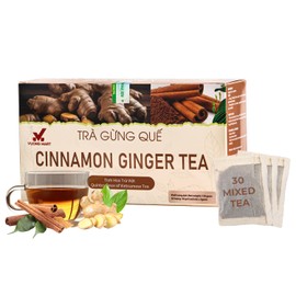 VUONGMART Dried Ginger Cinnamon Tea, 100% Pure & Hand Pick, Organic Herbal Tea, 30 Tea Bags, Gluten Free, Dairy Free, No Sugar Added & Natural, Energy Boost & Health Support