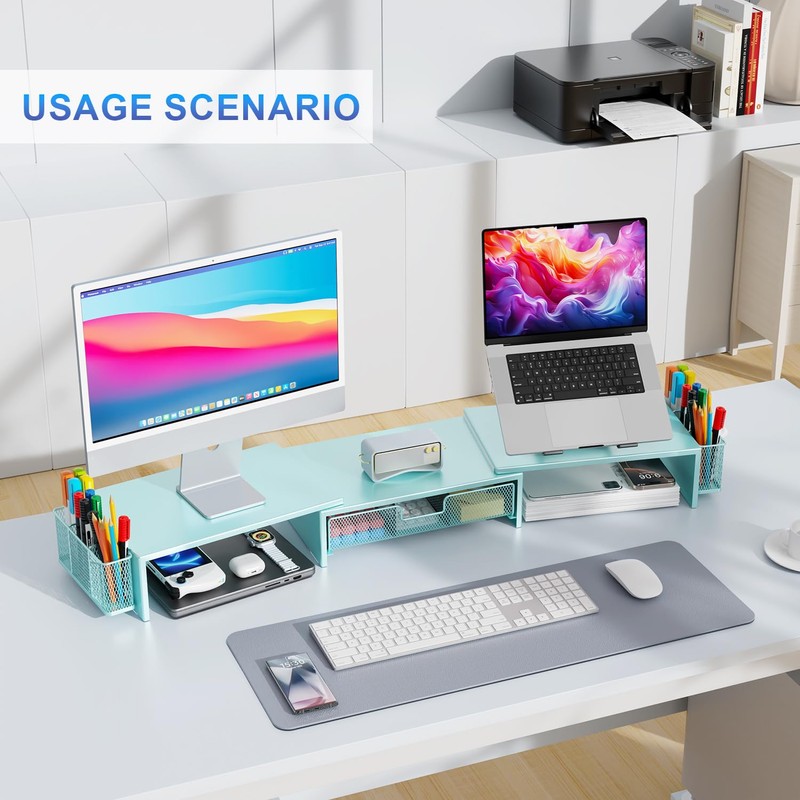 gianotter Dual Monitor Stand Riser, Desk Organizer With Drawer and
