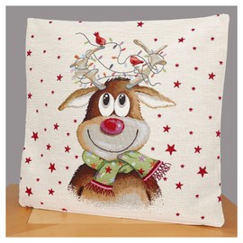 atelier alles-Spitze Festive Tapestry Cushion Cover Reindeer with Fairy Lights 45 x 45 cm Decorative Cushion Cover Sofa Cushion