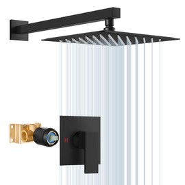 Airuida Shower Faucet Set Shower Trim Kit with Female Thread Rough-in Valve Single Function Shower Head and Handle set Rainfall Shower System with Long Shower Arm 10 Inch Shower Head Matte Black