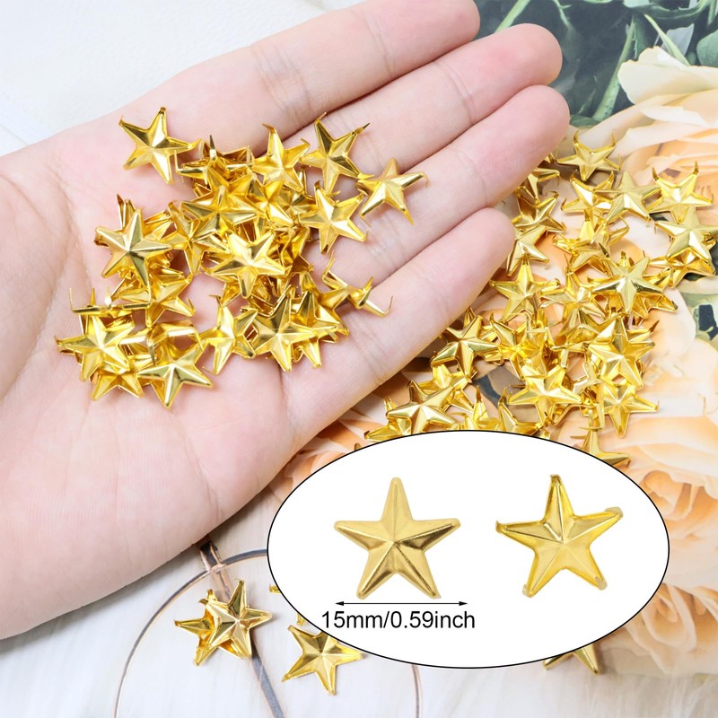 Honbay 100PCS 15mm Gold Nailheads Star Punk Rivets DIY Metal