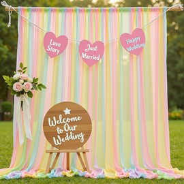 Rainbow Sheer Backdrop Curtains Tulle Curtain Backdrops for Wedding Party Baby Shower 10ft×8ft
