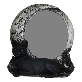 Ebros Gift Wicca Witchcraft Occultic Mystical Black Cat Sitting by Crescent Crater Moon Desktop Table Or As Wall Hanging Mirror Magic Witching Hour Pagan Boudoir Vanity Beauty Accessory