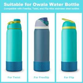 2PCS Silicone Water Bottle Boot for Owala 40oz, Protective Bottom Bumper Anti-Slip Sleeve for FreeSip, Twist, and Flip Stainless Steel Bottles, Dishwasher Safe and BPA Free(Dark Blue)