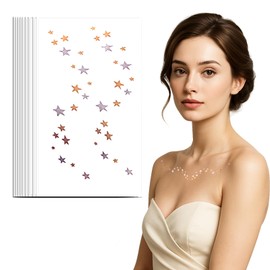 AmiCera Temporary Tattoos, 10 Sheets Fake Glitter Tattoos for Women Girls Kids Adults, Semi Permanent Tattoo for Face Collarbone Chest Art Body, Festival Decor Long Lasting, Shinny Star Tattoo Sticker