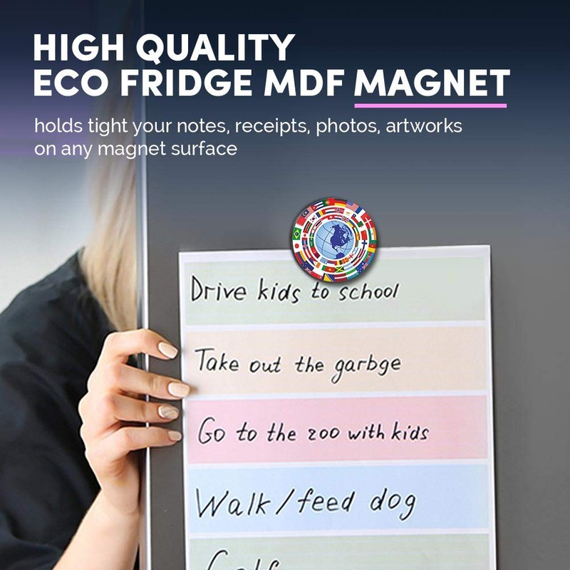 1 x Round MDF Magnet - Earth Globe Flags Map