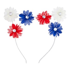 Lux Accessories White July 4th Red Blue Plain Flowers Cat Ears Fashion Headband