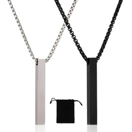 Set of 2 Men's Necklaces, Stainless Steel Chain, Men's Stainless Steel Necklace, Cuboid Necklace, Bar Pendant Necklace, Couple Chain, Jewellery Gift, for Couples, Men, Boys, Teenag
