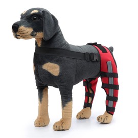 Dog Knee Brace Adjustable Dog Double Rear Leg Brace with Metal Hinged Flexible Support and Reflective Seat Belts Dog Acl Brace Hind Leg Red (S)
