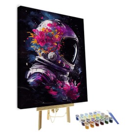 TUMOVO Paint by Number for Adults, Astronaut and Floral Paint by Numbers DIY Paint Number Kits Romantic Acrylic Painting for Adults Kids Paint by Number Arts Craft for Home Decor, 16"x20"(Framed)