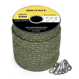 BROTREE Guy Ropes Camping 30 m Tent Cord with 6 x Tensioners 5 mm Reflective Guy Ropes with Rope Tensioner for Tent, Camping, Awning, Awning (Military Green)