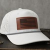 American Flag Trucker Hat with Leather Patch,Curved 5 Panel Rope