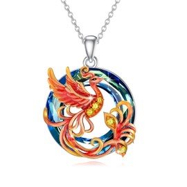 ABIGY Phoenix Necklace for Women 925 Sterling Silver Red Phoenix Blue Crystal Jewellery Phoenix Jewellery for Women, One size, Sterling Silver, Crystal