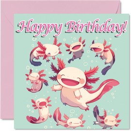 Axolotl Birthday Cards - Family - Happy Birthday Card for Son Daughter Brother Sister Grandson Granddaughter Niece Nephew Cousin, 145mm Bday Greeting Cards