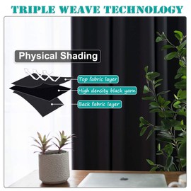 KGORGE 100% Blackout Curtains Liners - Sunlight Block Insulated Window Drapery Liner Thermal Insulation Drapes, Lining Easy Installation, Bonus Hooks Included (2 Pieces, 45" Wide by 77" Long, Black)