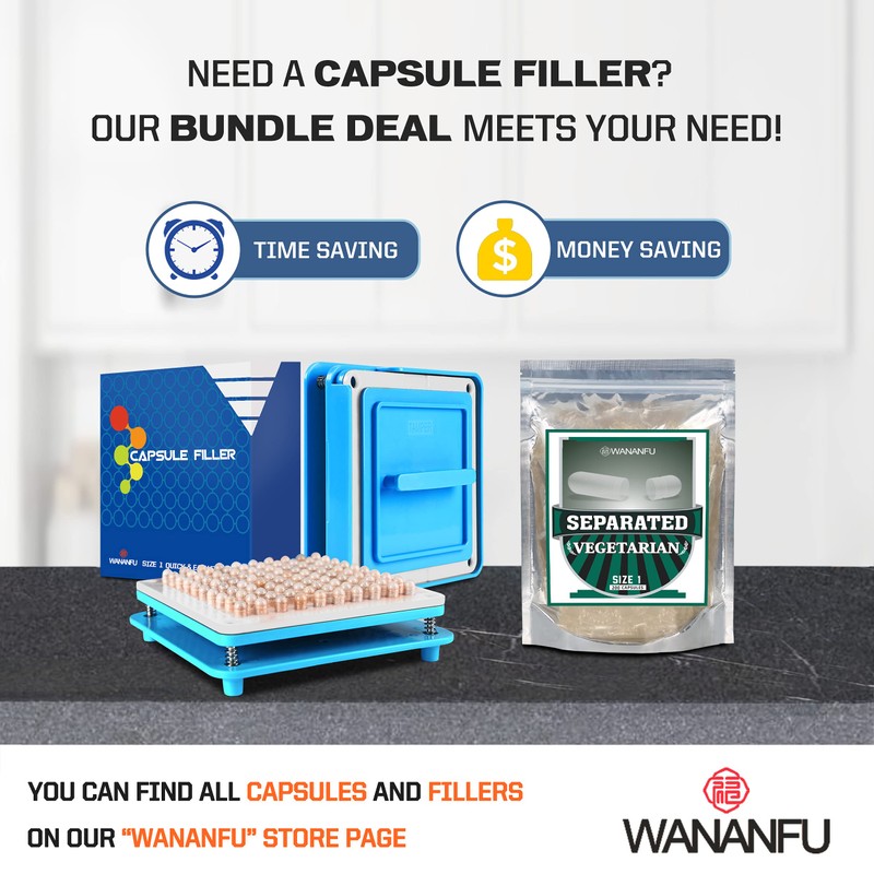 WANANFU Separated Empty Capsules Size 1 Vegetarian (200 Count), Compatible
