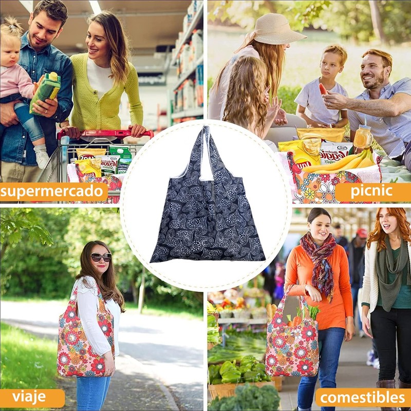 12 Piezas Bolsas Plegables Reutilizables, Bolsa Plegable de Poliéster de