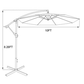 VILLACERA 83-OUT5411 10' Offset Outdoor Patio Umbrella with 8 Steel Ribs and Aluminum Pole and Vertical Tilt, Blue