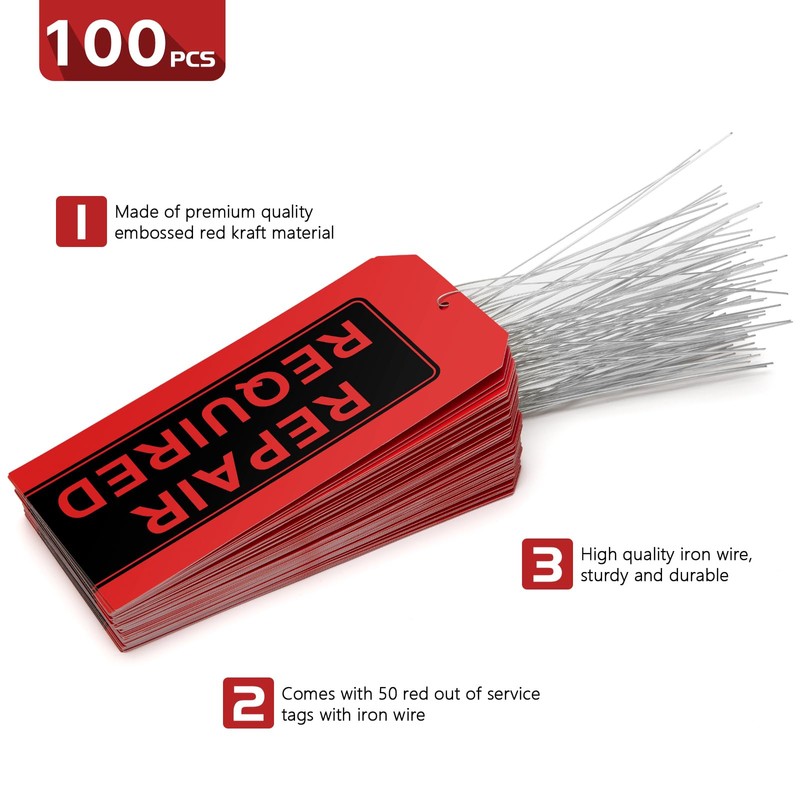 Red Repair Tags (Pack of 100) with Wires Attached