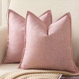 YAERTUN Pack of 2 Decorative Linen Soild Cushion Covers Farmhouse Neutral Throw Pillow Cases for Chair Couch Sofa Bedroom Living Room Home Decor 24 x 24 Inch 60x60 cm Pink