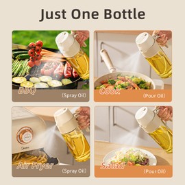 MDZF SWEET HOME Oil Sprayer for Cooking, 18.6oz/550ml 2 in 1 Olive Oil Dispenser Bottle for Kitchen, Premium Oil Spray Bottle, Oil Mister for Air Fryer, Salad, Frying (White)