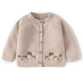 Fohuanky Baby Cotton Cardigan Toddler Embroidered Animal Mushroom Knit Jumper Spring Autumn Sweater Outwear for 6-24 Months (UK, Age, 12 Months, 18 Months, Mushroom)