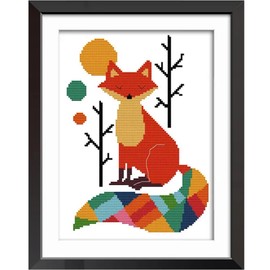 Fox Animal Stamped Cross Stitch Kits for Adults, Fox Animal Counted Pattern Needlepoint Kits Crafts Dimensions Cross-Stitch Stamped Kits Embroidery Kits Arts Craft Kits for Wall Art Gift