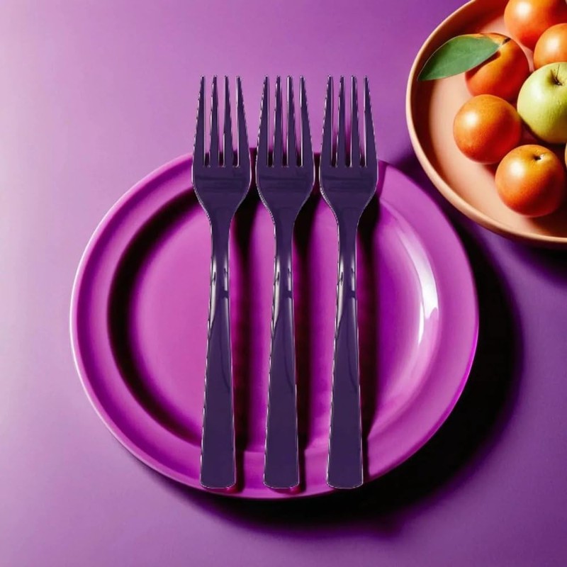 Unique Deep Purple Solid Plastic Forks (18ct) - Durable &
