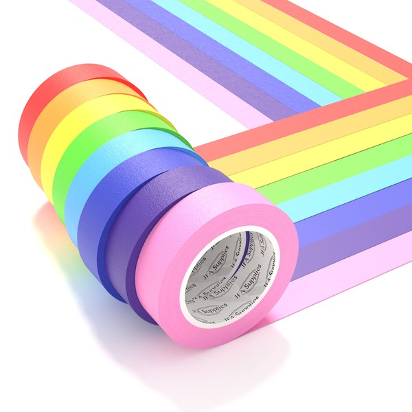 JFA Supplies 8 Rolls Rainbow Masking Tape, 8-Colour Masking Tape