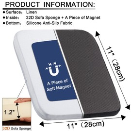 BUYUE Natural Linen Magnetic Bar Stool Cushions Set of 4, Enhanced Anti-Slip Breathable Small Chair Seat Pads for Café Bistro Stackable Metal Stools (Square, Dark Blue, 4 Counts)