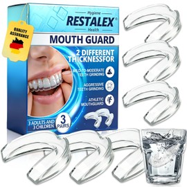 Pack of 6 Grinding Splints for Night, 2 Sizes, Snoring Stopper, Teeth, Moldable Mouthguard Bruxism, Prevent Snoring, Improves Sleep