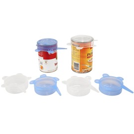 WhisprWield Small Silicone Stretch Lids 6PCS Reusable Can Covers&Jar Lids for Canned Foods Fits 2.5 to 3.3 Inch Containers,BPA Free, Leakproof, Microwave&Freezer Safe,Blue&Clear, blue&white, ssli6.5