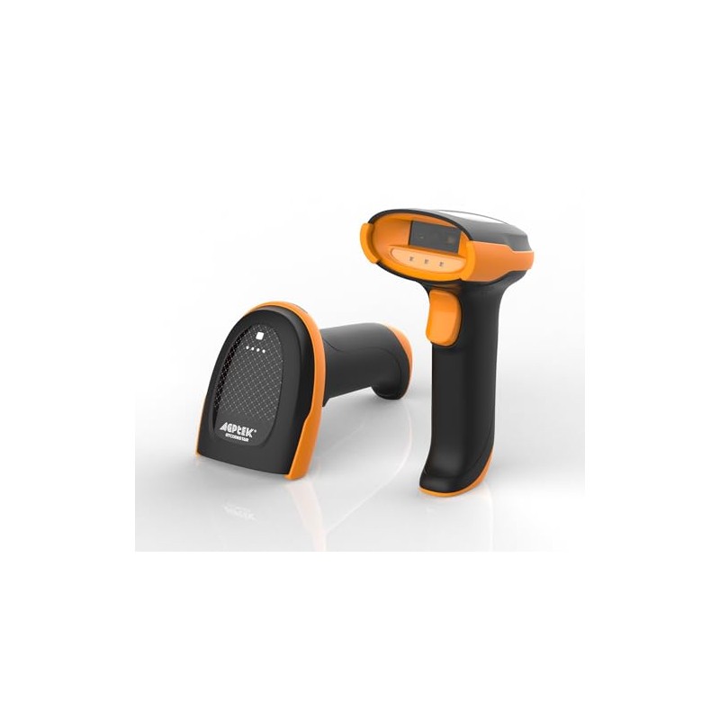 AGPTEK Kabelloser Handheld-Barcode-Scanner 2D-QR-Barcodescanner mit kabelloser Ladestation und leistungsstarkem Farbfülllicht-System