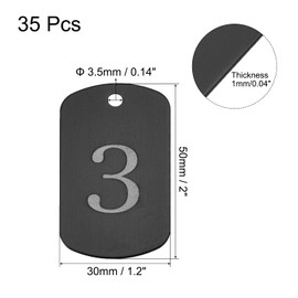 MECCANIXITY Metal Key Tag, 1-35 Number Tag, ID Tag with Ring 2x1.2inch Black Rectangle Blank for Decoration, Pack of 35