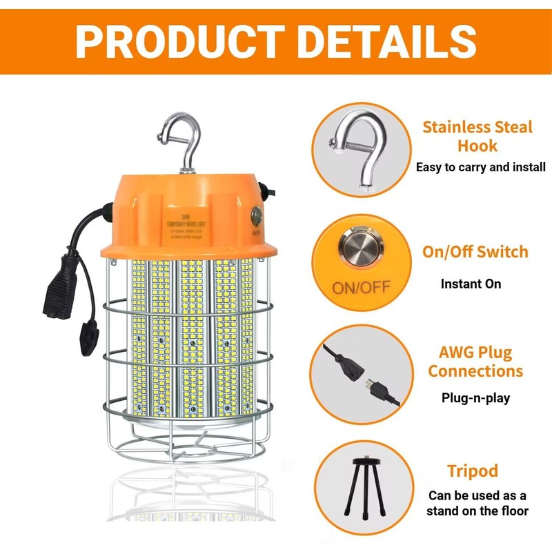 400W LED Temporary Work Light,Portable Hanging Construction Work Light,5000K 56000LM,with