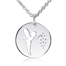Materia Collier necklace with women's pendant fairy elf 925 silver round in rose gold, gold or rhodium-plated 42 + 5 cm with case, Silver